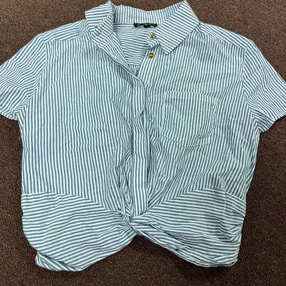 Button down blue and white summer top